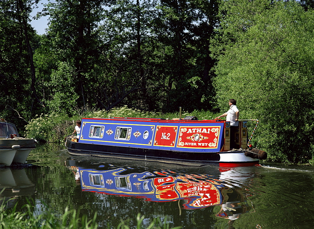 Spring afternoon on the River Wey Navigation, near Pyrford, Surrey, England, United Kingdom, Europe