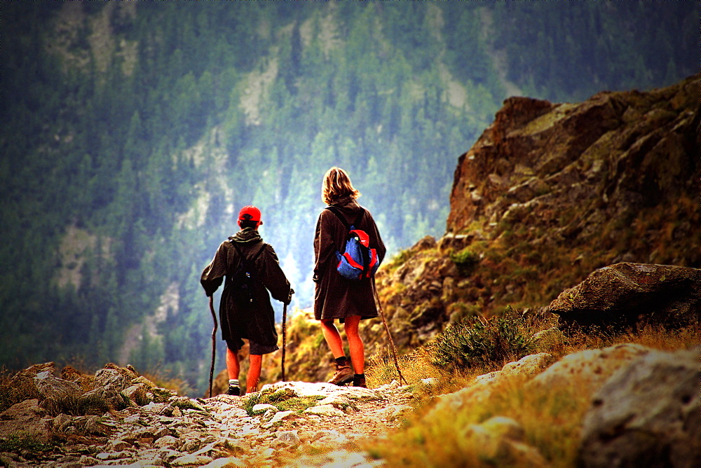 Walkers in the Mercantor National Park, Haute Alpes. France