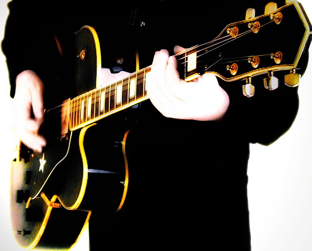 Playing a black guitar