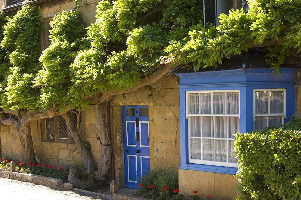 Cottage in the main street of the village, Broadway, The Cotswolds, Gloucestershire, England, United Kingdom, Europe