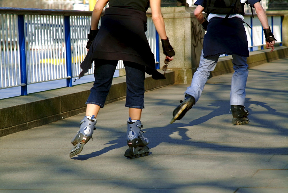 Roller skaters, Embankment, South Bank, London, England, United Kingdom, Europe