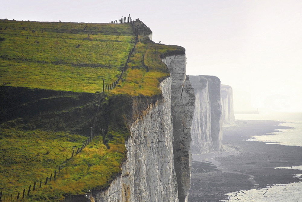 Chalk cliffs from clifftop path, Ault, Picardy, France, Europe