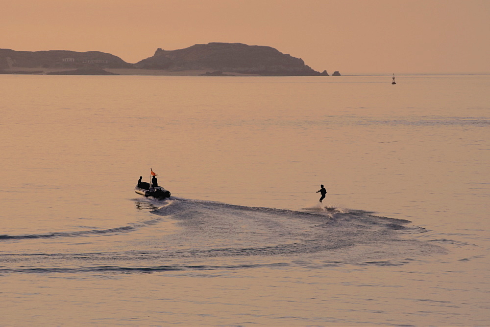 Water skier, Dinard Bay, Cote d'Emeraude (Emerald Coast), Cotes d'Armor, Brittany, France, Europe