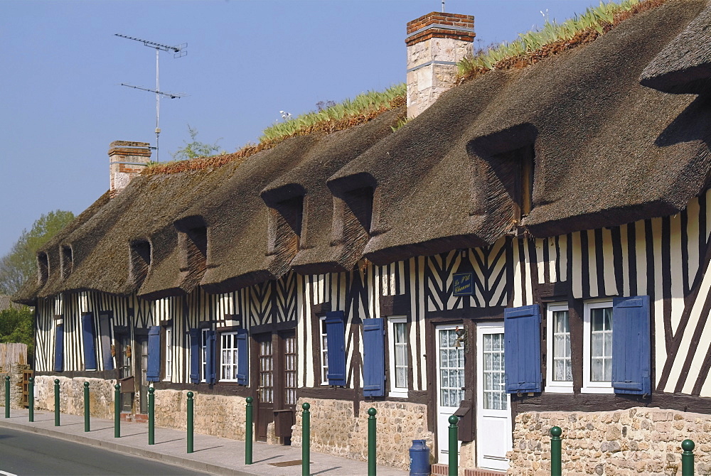 Row of half timbered cottages, village of Tourgeville, near Deauville, Calvados, Normandy, France, Europe