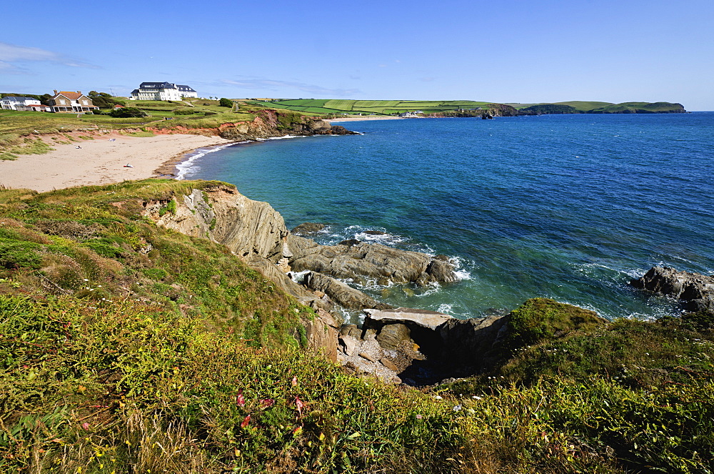 View from the South Devon coast path, Thurlestone, South Milton, South Hams, Devon, England, United Kingdom, Europe