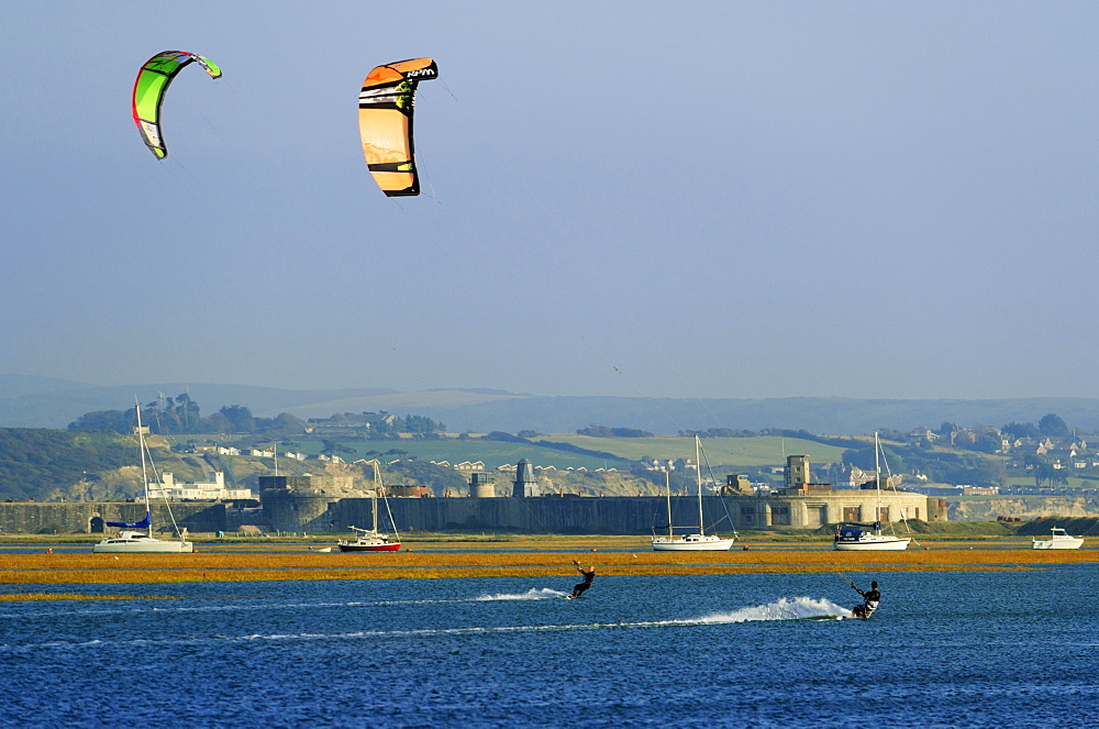 Kite surfing, Hurst Spit, Keyhaven, Hampshire, England, United Kingdom, Europe