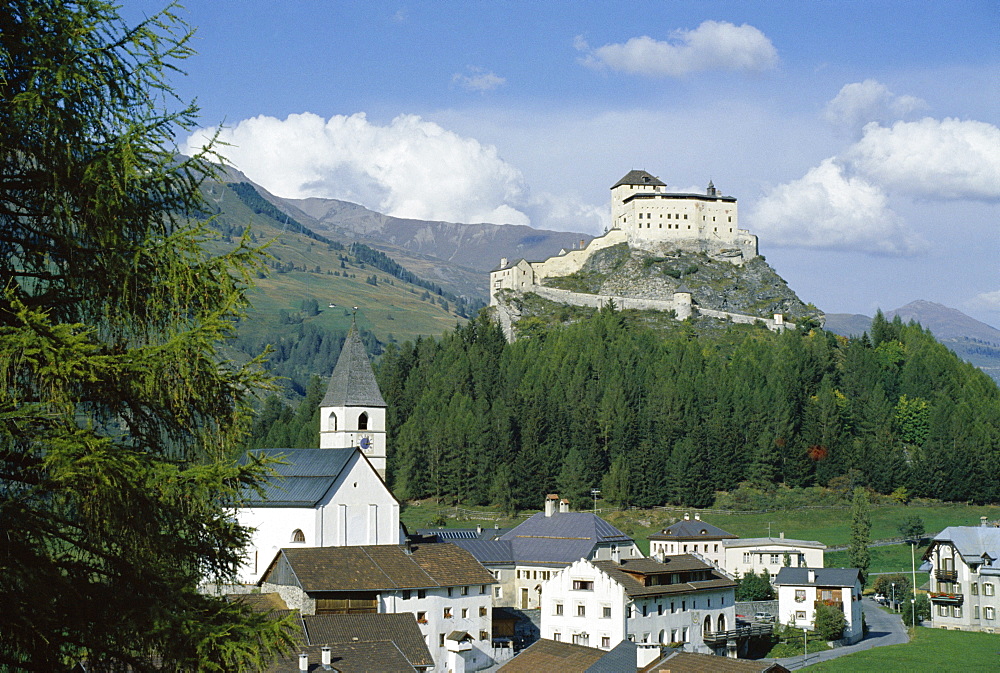 Castle and town, Tarasp, Switzerland, Europe