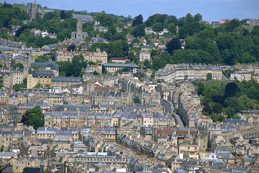 Aerial view over Georgian houses in northern area of Bath, Avon, England, United Kingdom, Europe