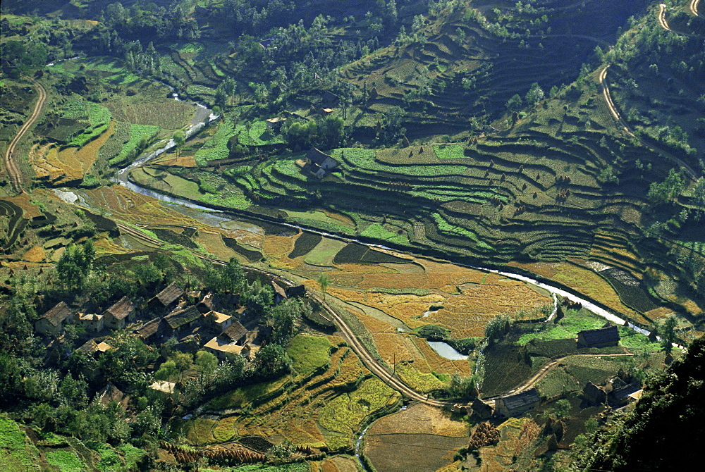 Farms and rice paddies, Shuicheng, Guizhou, China, Asia