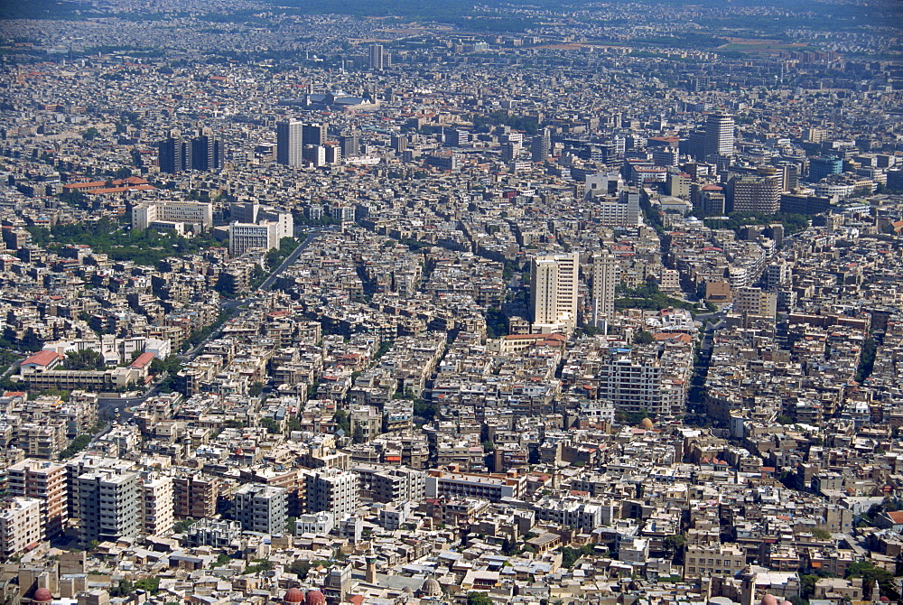 Aerial view over the city of Damascus, Syria, Middle East