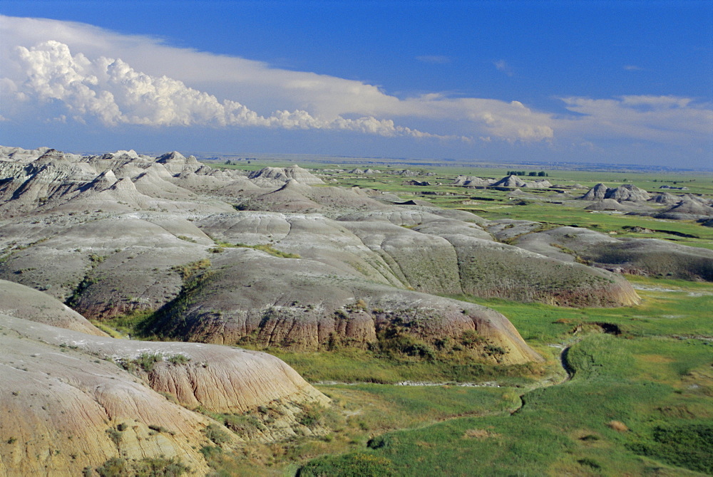 Gullies eroded into the Pierre shales, Badlands National Park, South Dakota, USA