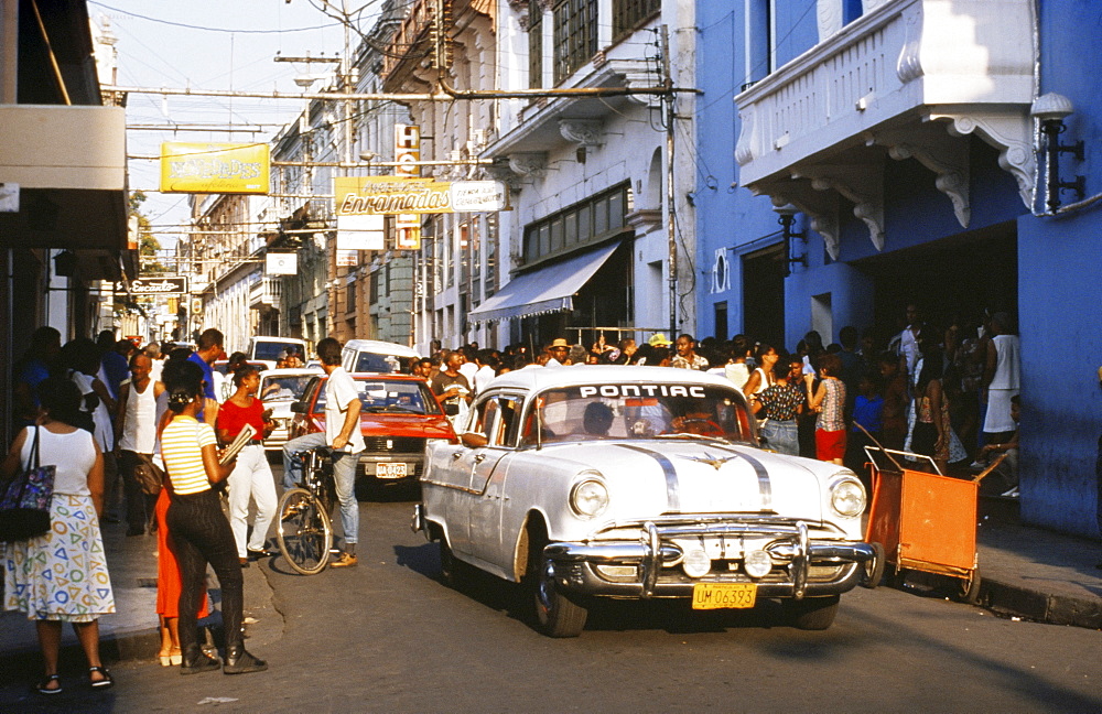 Old Pontiac, an American car kept working since before the revolution, Santiago de Cuba, Cuba, West Indies, Central America