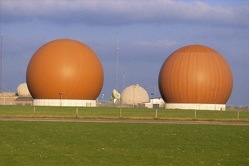 Geodesic domes over radar scanners, R.A.F. Croughton, Brackley, Buckinghamshire, England, United Kingdom, Europe