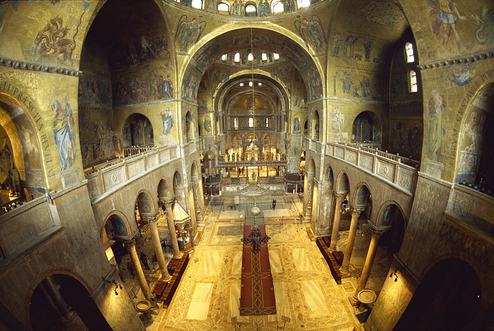 Mosaics cover the walls beneath the Ascension Dome, Basilica San Marco, Venice, UNESCO World Heritage Site, Veneto, Italy, Europe