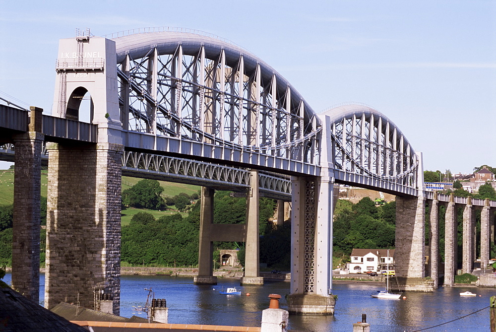 Saltash railway bridge over River Tamar, built by Brunel, Cornwall, England, United Kingdom, Europe