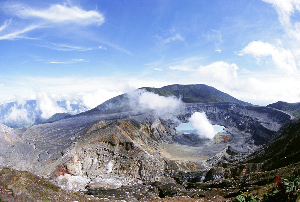 Steam plume from active vent beside crater lake, Volcan Poas, Cordillera Central, Costa Rica, Central America