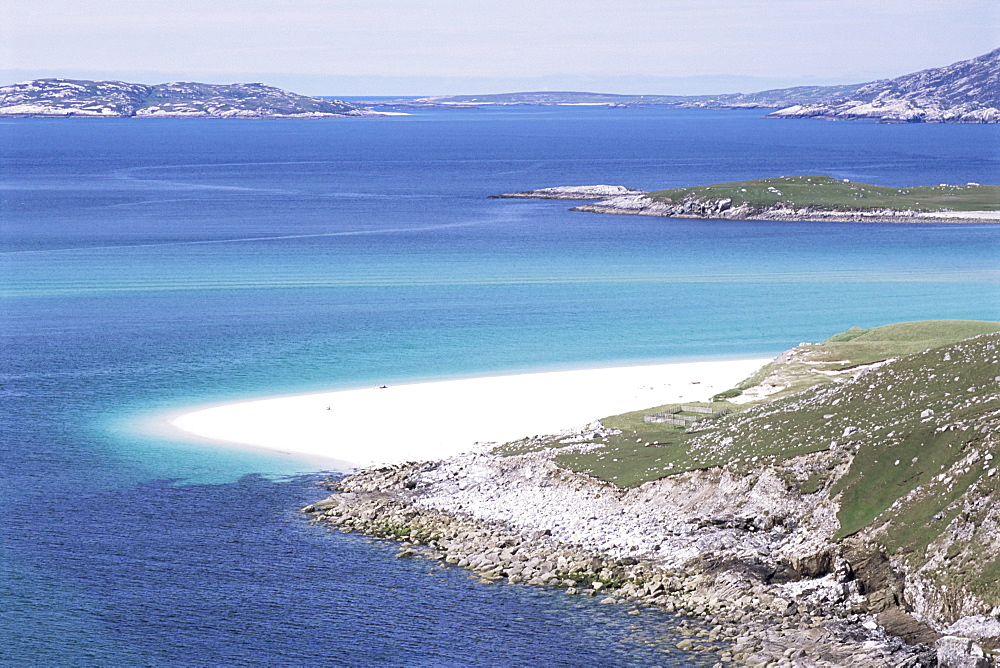 Mheilein beach of white shell-sand, Sound of Scarp, North Harris, Outer Hebrides, Western Isles, Scotland, United Kingdom, Europe