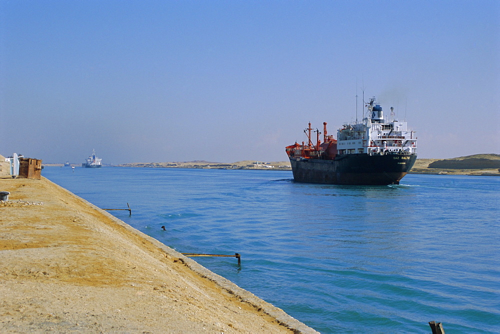 Northbound freighter on the Suez Ship Canal, Suez, Egypt, North Africa