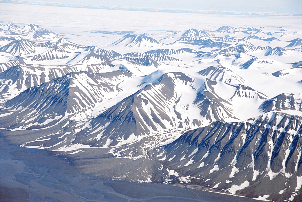 Glaciers and nunateks of Winsnesfjelle, Torrell Land, Spitsbergen, Svalbard, Arctic, Norway, Scandinavia, Europe