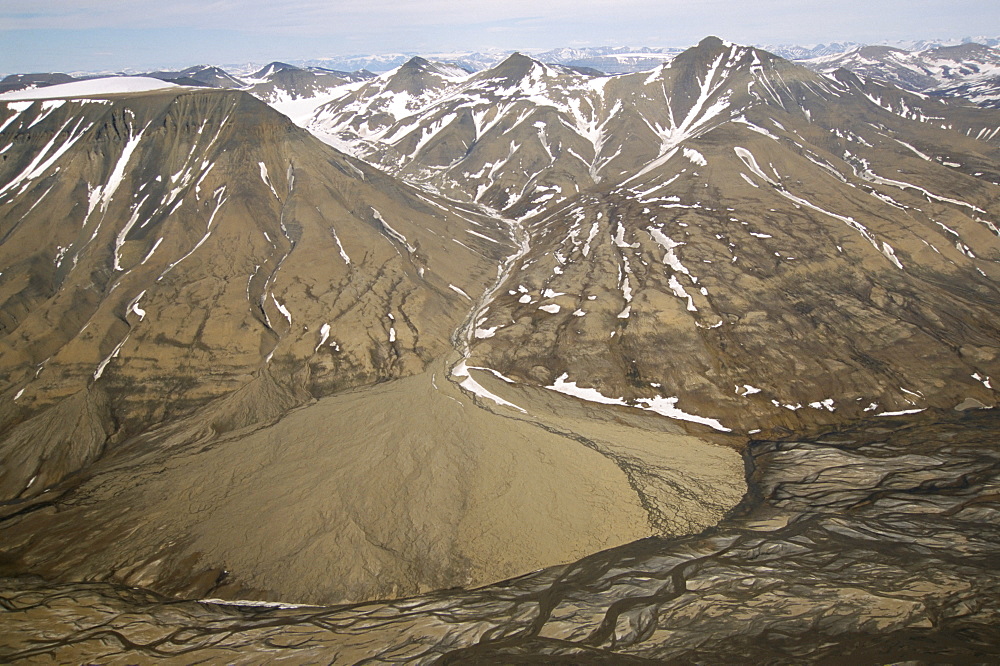 Alluvial fan, Adventdalen,Spitsbergen, Norway, Scandinavia, Europe