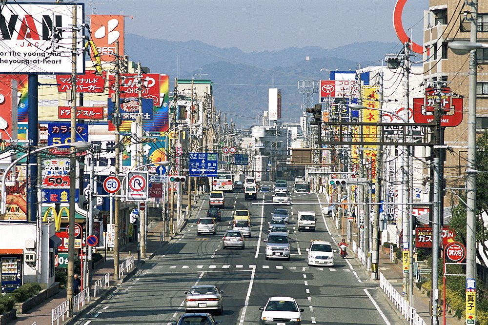 Main road into town, Kitakyushu, Kyushu, Japan, Asia