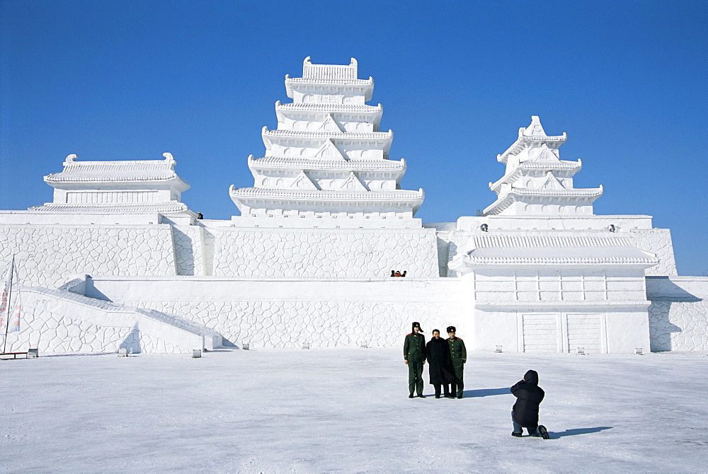 Ice sculptures in Taiyangdao Park, Ice Lantern Festival, Bingdeng Jie, Harbin city, Heilongjiang, China, Asia