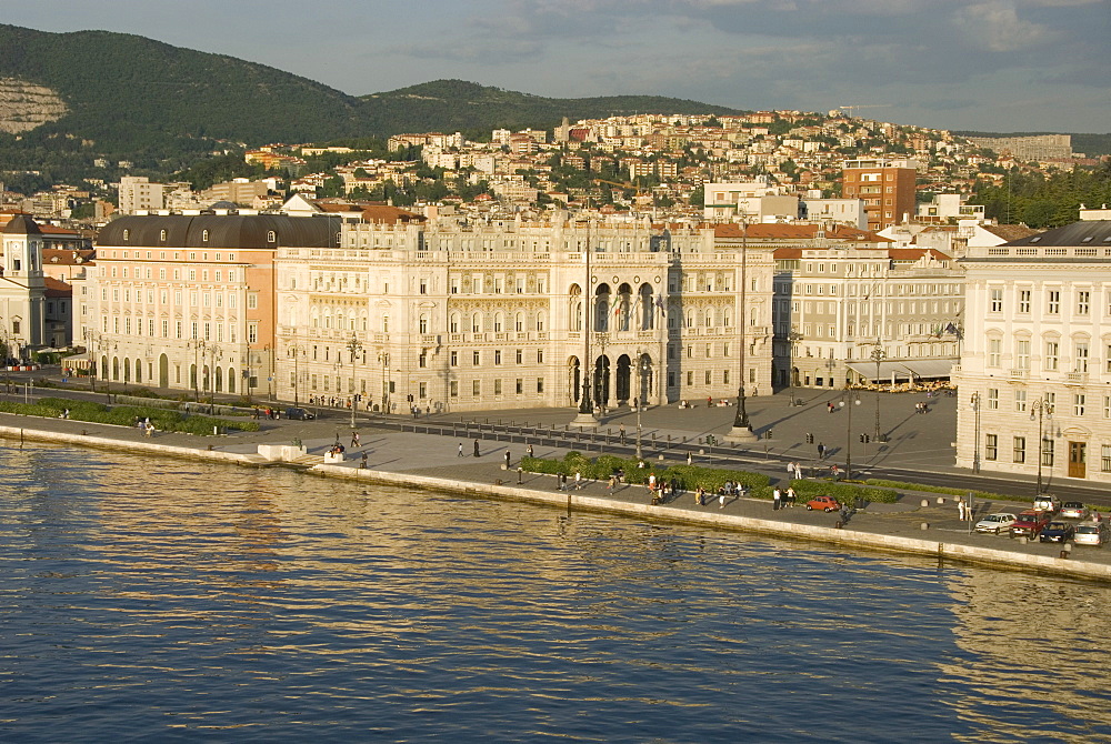 Town Hall (Municipio) fronting on Piazza Unita d'Italia, seen from Porto Vecchio, Trieste, Friuli-Venezia Giulia, Italy, Europe