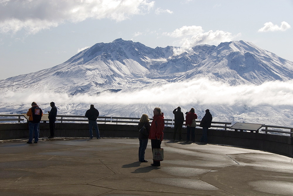 Mount St. Helens, with steam plume from rising dome within crater, seen from Johnston Ridge Visitor Centre, Washington state, United States of America, North America