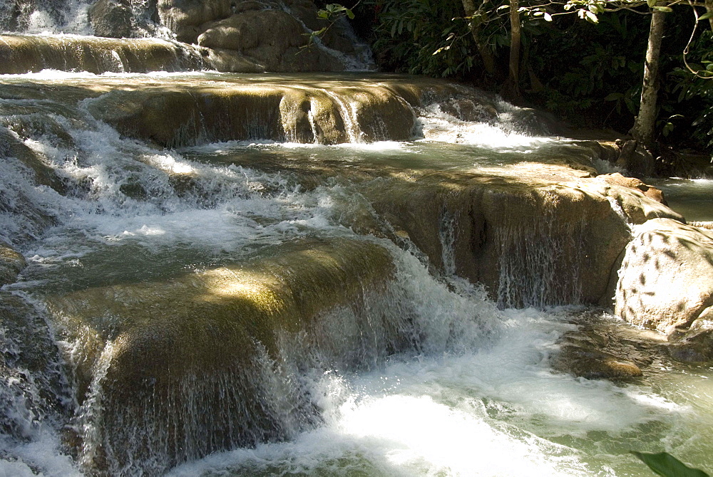 Terraces of calcite travertine forming the Dunn's River Falls, near Ocho Rios, north coast, Jamaica, West Indies, Caribbean, Central America