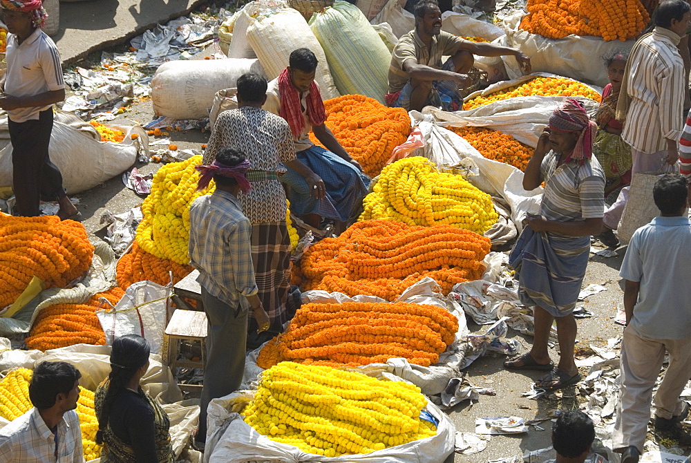 Armenia Ghat flower market, Kolkata (Calcutta), West Bengal, India, Asia