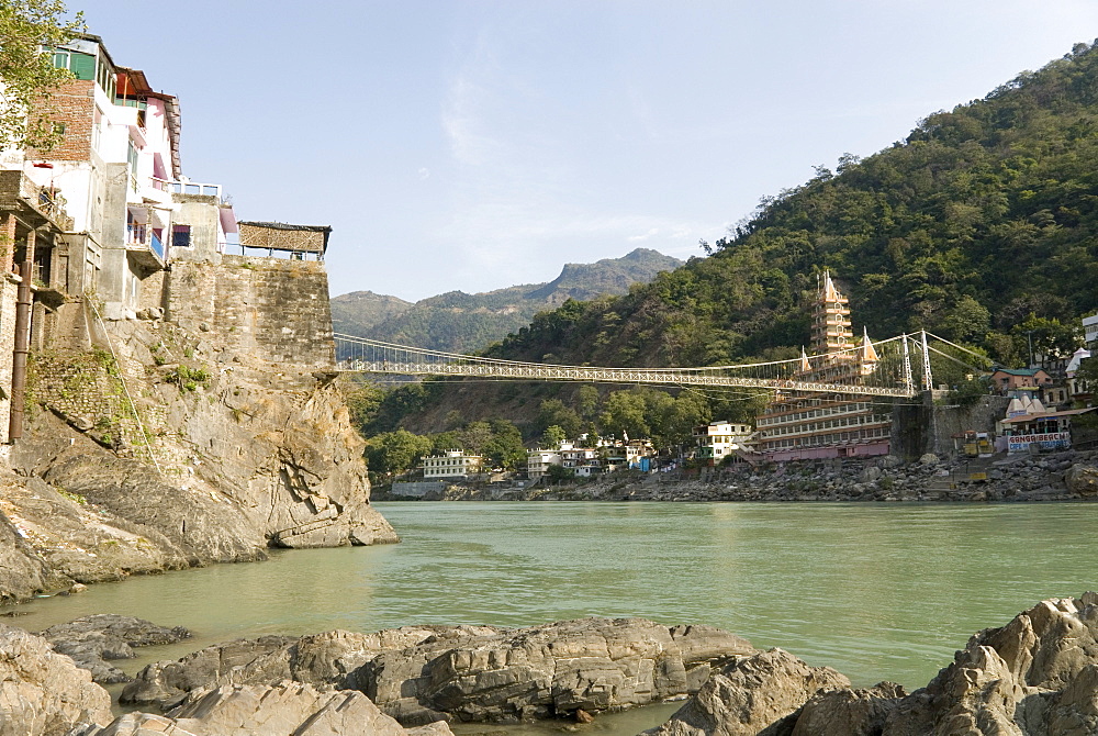 Ashrams on banks of River Ganges, Lakshman Jhula, Rishikesh, India