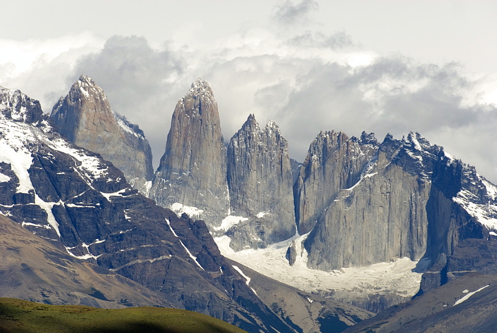 Torres del Paine, east faces of the granite towers, Torres del Paine National Park, Patagonia, Chile, South America