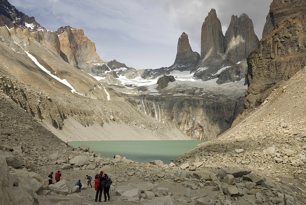 Torres del Paine, east faces of the granite towers above, Torres del Paine National Park, Patagonia, Chile, South America