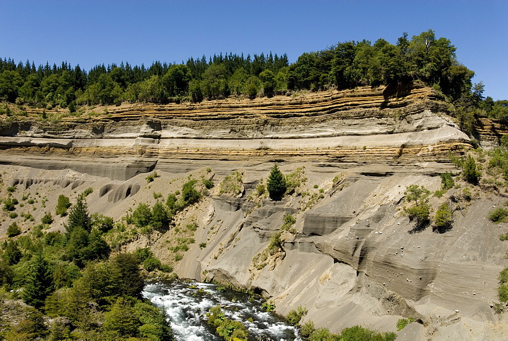 Volcaic ashes at Salto Truful, Volcan Llaima, Conguillio National Park, Lakes District, southern Chile, South America