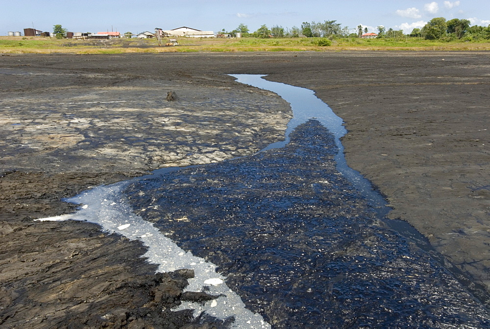 La Brea Pitch Lake, natural lake of tar rising from below with crust that can be walked on, near San Fernando, Trinidad, West Indies, Caribbean, Central America