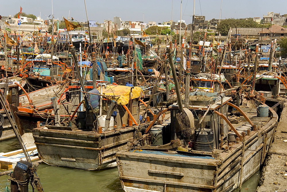 Fishing boat harbour, Porbander, Gujarat, India, Asia 