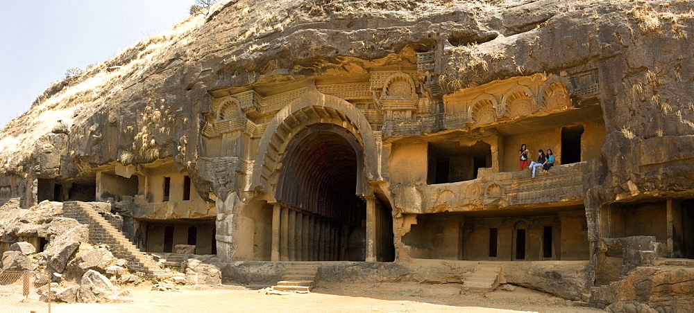 The main open chaitya (temple) in the Bhaja Caves, excavated in basalt, Lonavala, Western Ghats, Maharashtra, India, Asia 