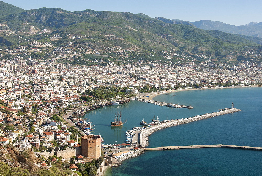 Harbour seen from Kale fortress, Alanya, southern Turkey, Anatolia, Turkey, Asia Minor, Eurasia