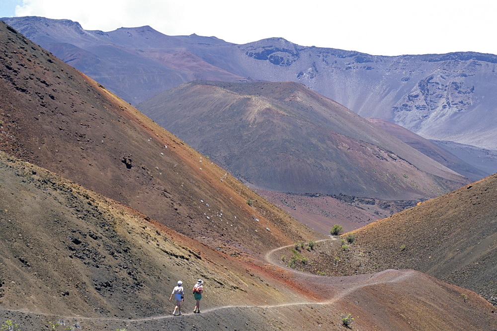 Path between crater cones inside Haleakala volcano crater, Haleakala National Park, island of Maui, Hawaii, United States of America, Pacific