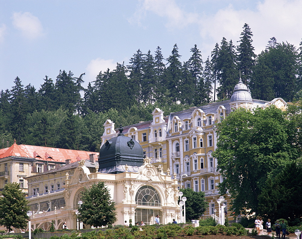 View towards Colonnade, Marianske Lazne (Marienbad), Czech Republic, Europe 