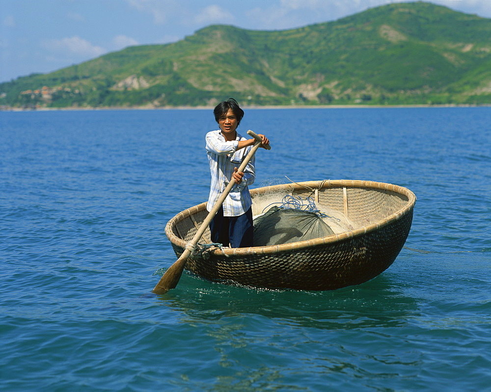 Basket boat like a coracle, Thung Chai, at Nha Trang, Vietnam, Indochina, Southeast Asia, Asia