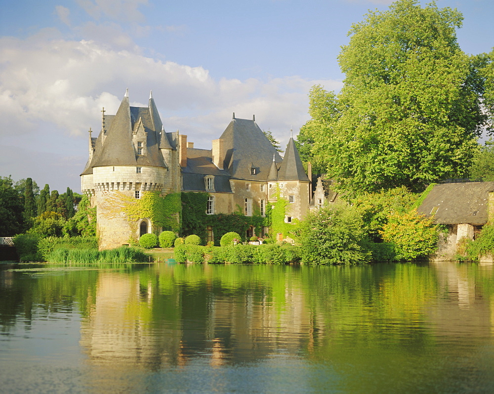 Bazouges Chateau and the River Loire at Sarthe, Pays de la Loire, Loire Valley, France, Europe