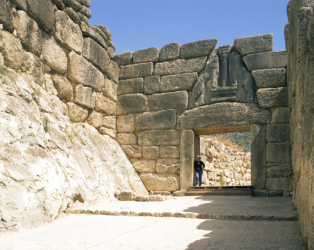 Lion Gate, Mycenae, UNESCO World Heritage Site, Argolis, Peloponnese, Greece, Europe