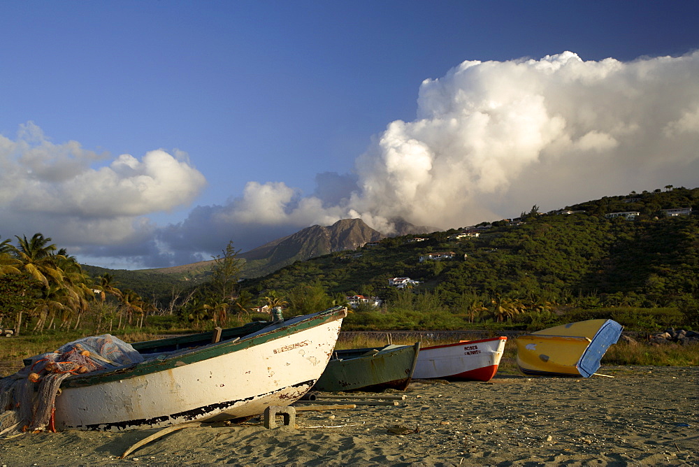 Old road bay beach and volcano, Montserrat, Leeward Islands, West Indies, Caribbean, Central America