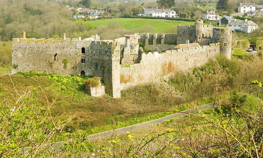 Manorbier castle, near Tenby, Pembrokeshire, Wales, United Kingdom, Europe