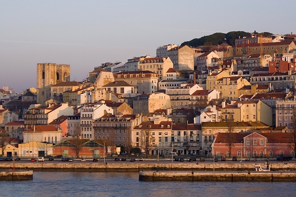 Cathedral and Alfama district at dawn, Lisbon, Portugal, Europe