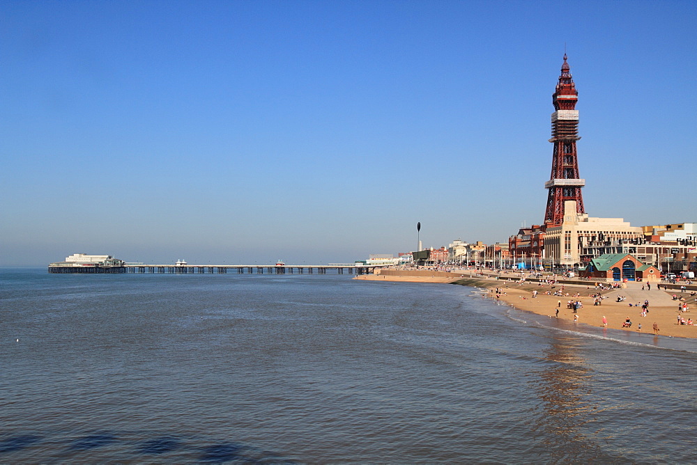 Tower, North Pier and Beach, Blackpool, Lancashire, England, United Kingdom, Europe