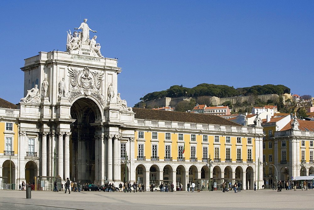 Praca do Comercio and castle, Lisbon, Portugal, Europe