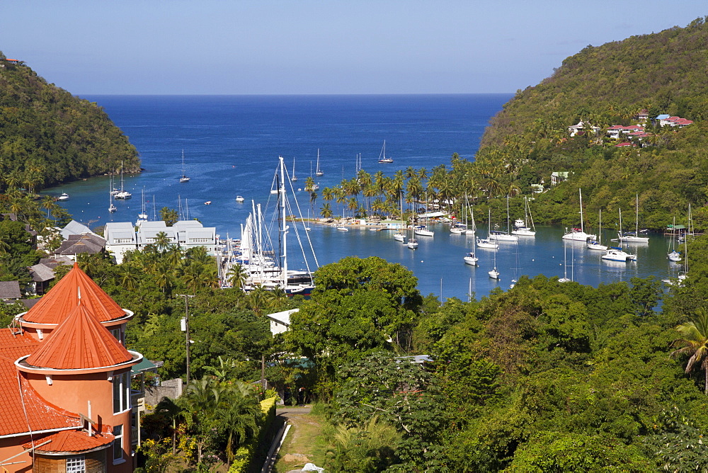 Marigot Bay and yachts, St. Lucia, Windward Islands, West Indies, Caribbean, Central America