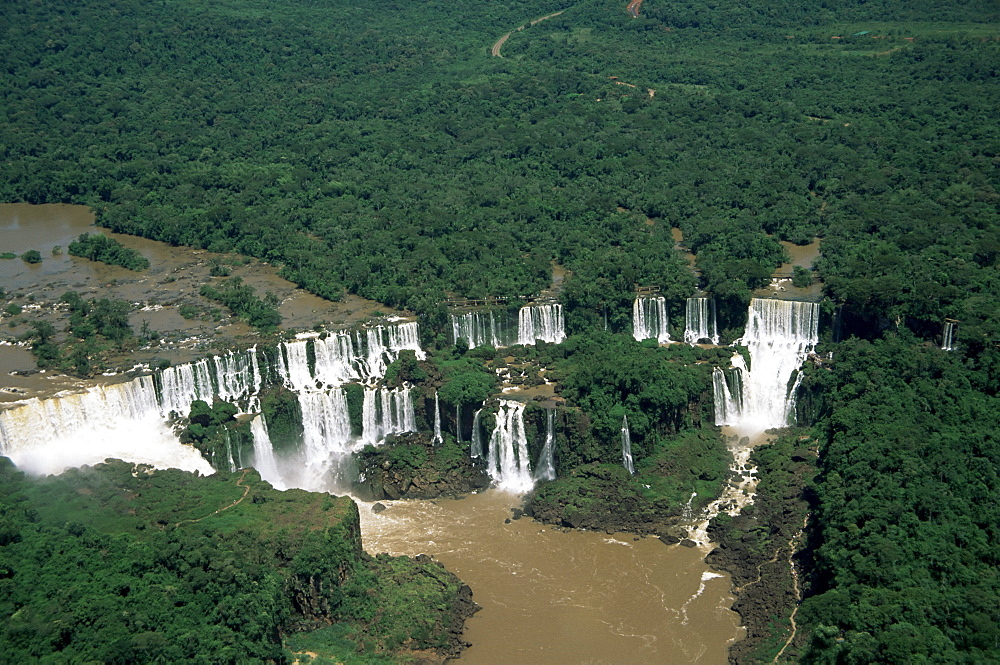 Aerial view of the Iguassu Falls, Iguassu National Park, UNESCO World Heritage Site, Parana, Brazil, South America